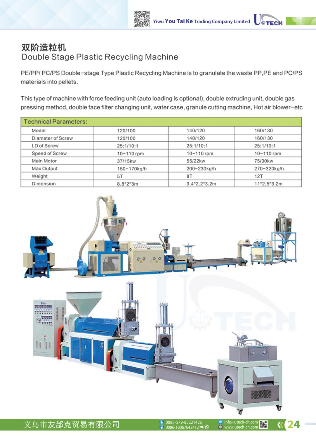 Double Stage Plastic Recycling Machine	