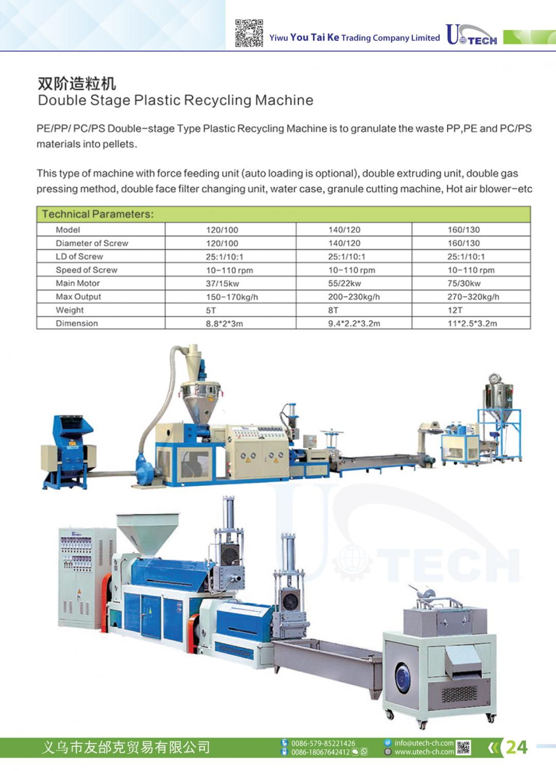 Double Stage Plastic Recycling Machine